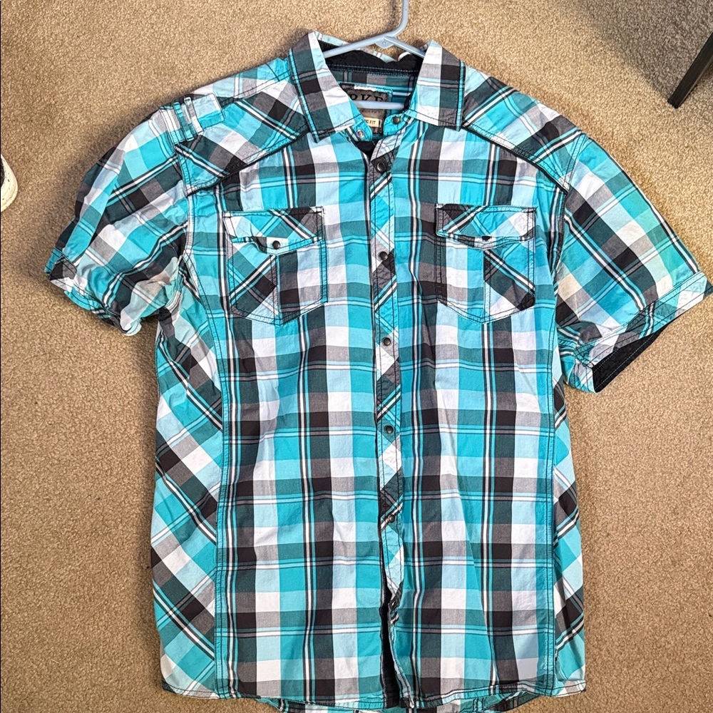 BKE Turquoise and Black Plaid Casual Shirt